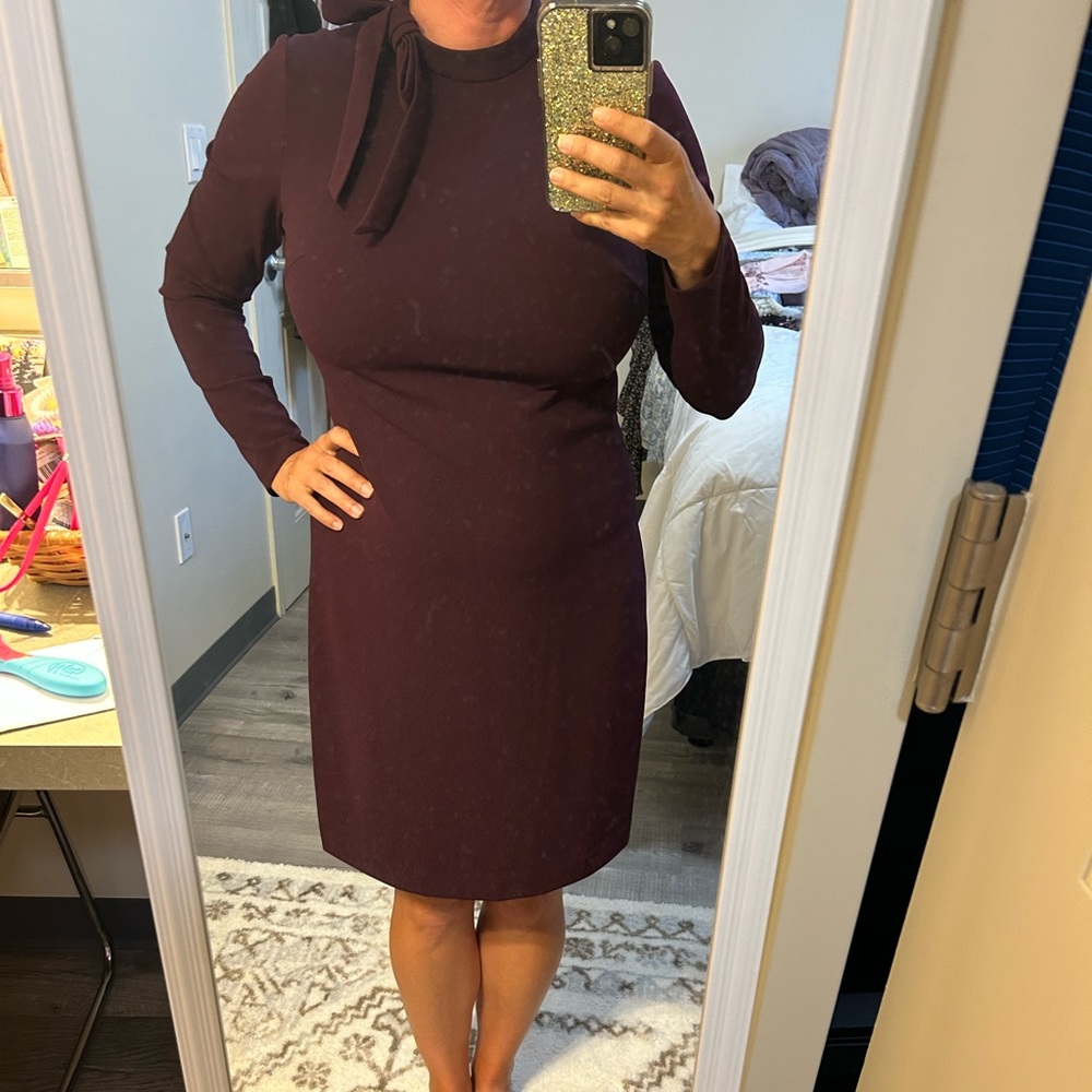 Calvin Klein Maroon long sleeve dress size 6 with bow on neck